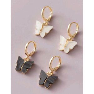 Butterfly Decor Mini Hoops, White & Black